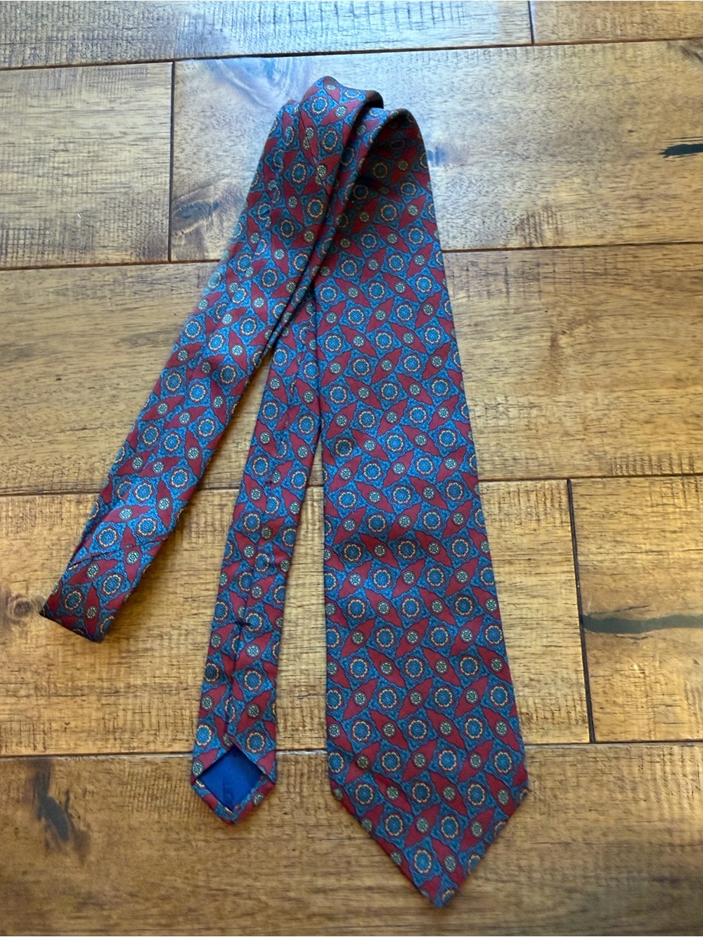 Liberty of London Geometric Silk Tie Blue Burgundy Made in USA